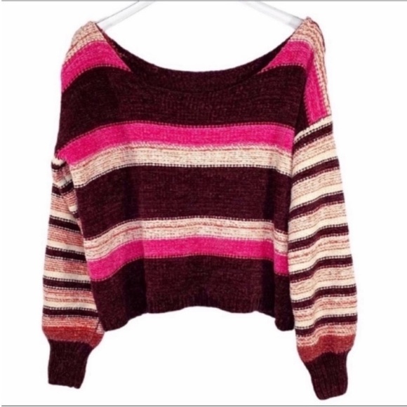 WOVEN HEART off the shoulder striped sweater M - Picture 5 of 10